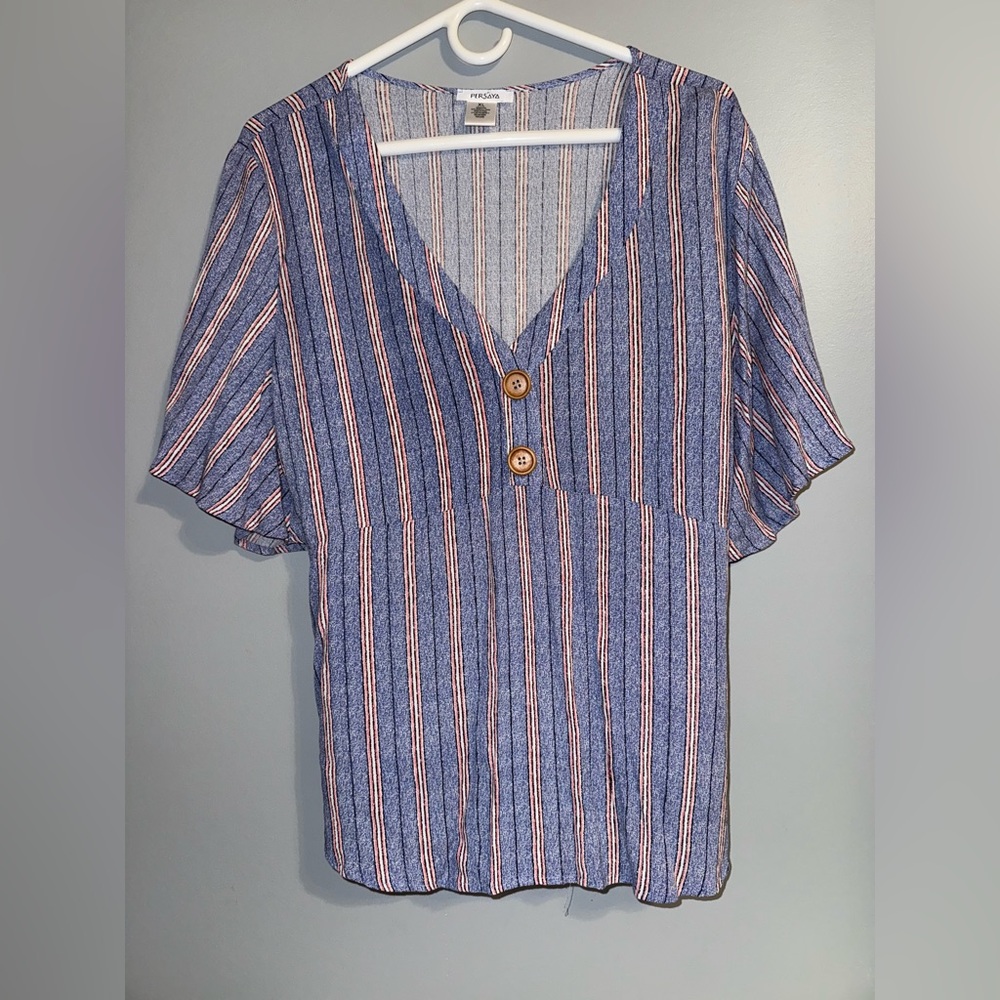 Persaya Blue and White Striped Blouse